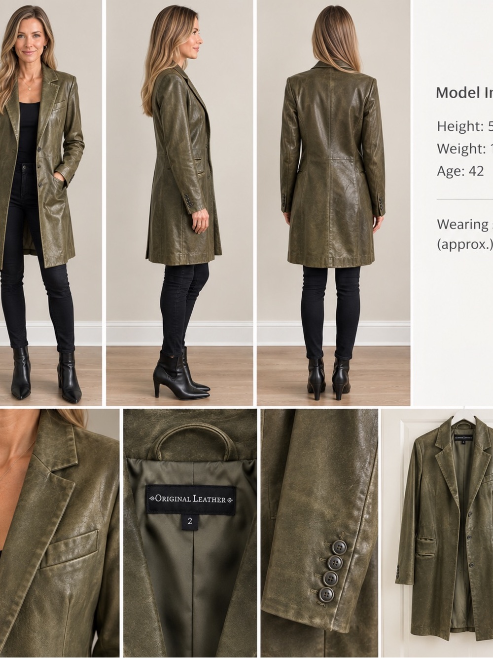 Olive Green Longline Leather Blazer
